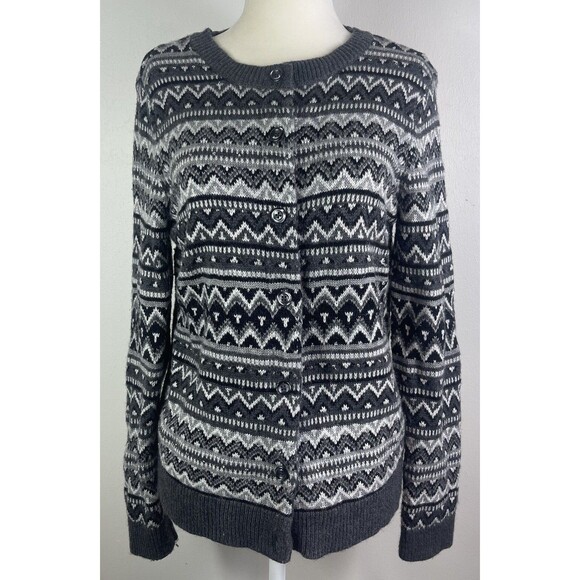 Talbots Cardigan Sweater Lambswool Blend MP Fair Isle Button Beaded Embellished - Picture 1 of 12
